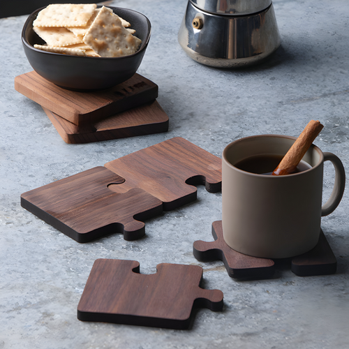 Walnut Puzzle Piece Coasters